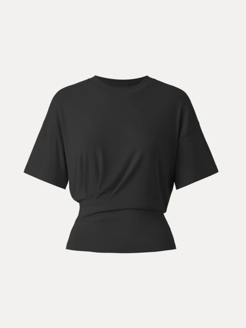 Crewneck Short Sleeve Tucked Tee - Black